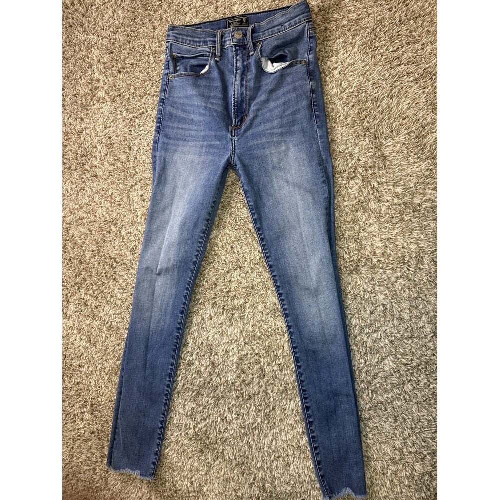 Abercrombie & Fitch Ultra High Rise Super Skinny Jeans Size 0S W25 Blue Raw Hem